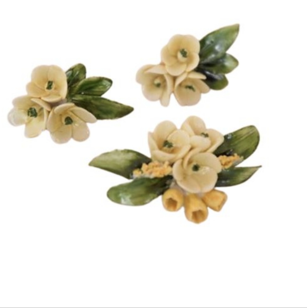 Capodimonte ~ Porcelain  Floral Set Earrings/ Brooch Pin Made in Italy